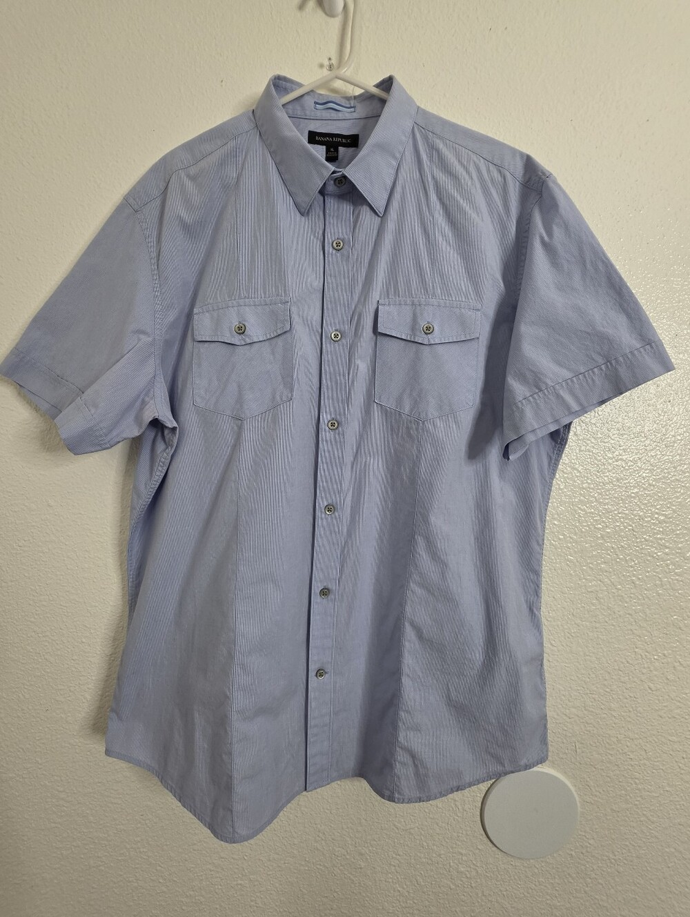 Banana Republic Mens XL Blue Striped Short Sleeve Button Down Shirt Pocket